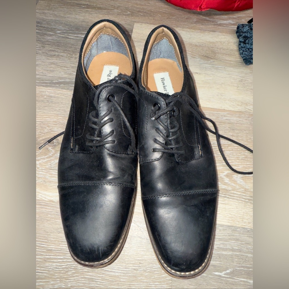 Hawker Rye Solid Black Almond Toe Lace up Men's oxford leather size 10
